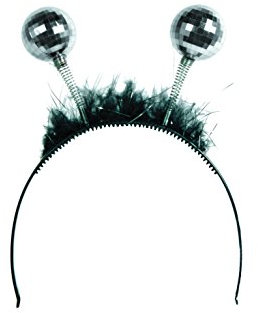 NET TOYS Tiara mit Discokugel 80er Jahre Haarreif Silber Haarreifen Spiegelkugeln Disco Balls Haarschmuck