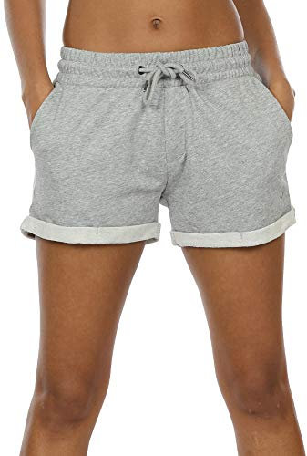 icyzone Damen Sportshorts Kurze Sporthose Jogginghose Atmungsaktiv Laufshorts Gym Fitness Shorts mit Taschen (L, Athletic Grey)