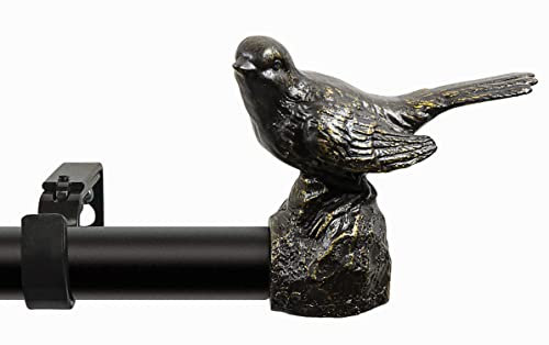 MERIVILLE Gardinenstange mit Öl-geriffeltem Bronze-Vogel-Endstücke, 2,5 cm Durchmesser, 71,1 cm bis 121,9 cm