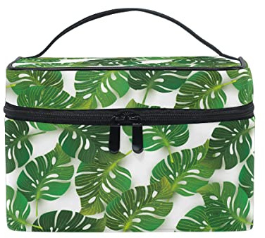 Makeup Bag, Tropical Leaf Print Cosmetic Toiletry Storage Organiser Case Large Travel Handle Personalised Pouch with Compartments for Teenage Girl Women Lady