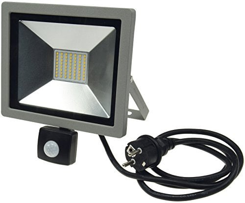 ChiliTec Außenstrahler 30 Watt mit Bewegungsmelder IP44 Wetterfest 2960 Lumen 4000K Wandhalter einstellbar mit 1,5m Kabel anschlussfertig Grau