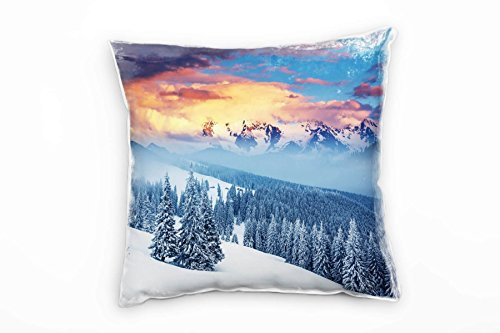 Paul Sinus Art Landschaften, Alpen, Schnee Felsen, blau, orange Deko Kissen 40x40cm für Couch Sofa Lounge Zierkissen - Dekoration zum Wohlfühlen