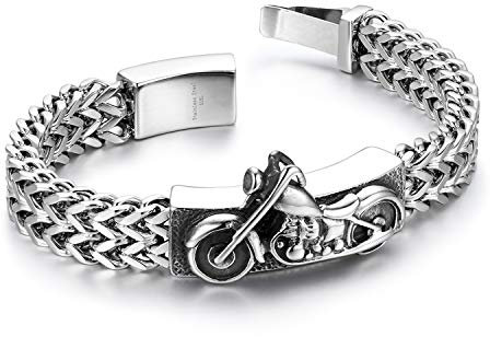 Flongo Herrenarmband Männer Armreif Herren Armband Armkette Panzerkette Keel Edelstahl Silber Hochglanz Weizenkette Motorrad Biker Herren-Accessoires