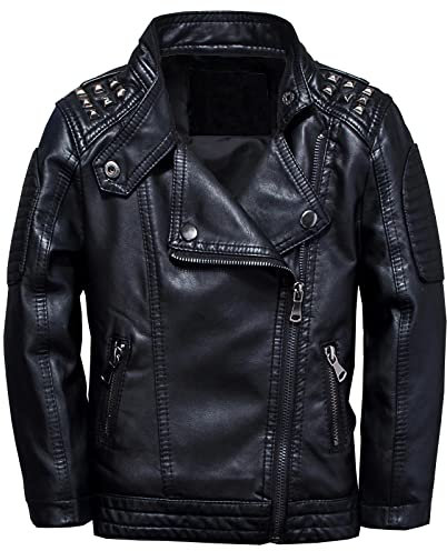 LAUSONS Giubbotto moto ecopelle bambino - Giacca in pelle sintetica con borchie - Cappotti primavera autunnali ragazzi Nero 104/3-4 anni