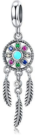 LaMenars Charm-Anhänger Traumfänger Vintage Blaue Blume Sterling-Silber 925 für Europäische Charm-Armbänder & Halsketten (Traumfänger)