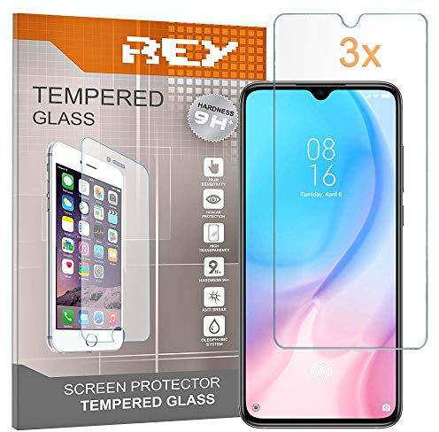 REY 3X Protector Pantalla para XIAOMI MI 9 Lite - MI 9S - XIAOMI CC9, Cristal Vidrio Templado Premium