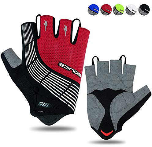 Souke Sports Fahrradhandschuhe Halbfinger Herren Damen Gel Stoßdämpfung Fitness Handschuhe Atmungsaktiv Anti-Rutsch Radhandschuhe Schwarz/Rot - S
