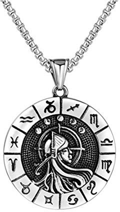 HIJONES Herren Damen Jahrgang Runden Zeichen Jungfrau Konstellation Reize Halsketten aus Edelstahl mit Lange Box Kette
