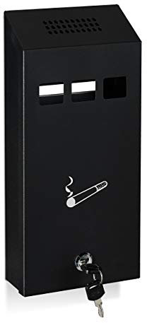 Philips Lighting Relaxdays Wandaschenbecher für draußen, wetterfest, verschließbar, mit Montagematerial & Schlüssel, 32x15x6 cm, schwarz