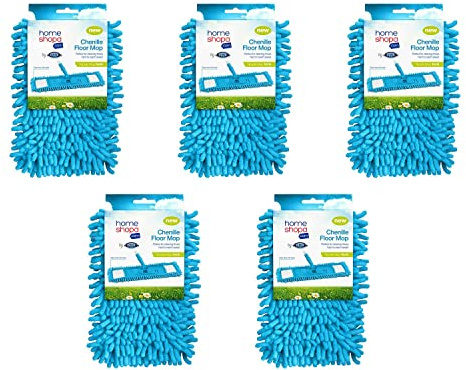 HOMESHOPA Microfiber 5 Replacement Mop Pads, Refill Chenille Noodle Mop Head, Super Absorbant, Reusable Washable Pads, Dry Wet Cleaning Head for all Floor Types
