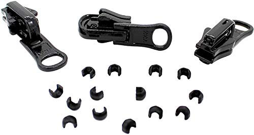 Reißverschluss Reparaturset - #5 YKK Vislon - 3 Schieber + 14 obere Stoppern - Made in USA - Farbe: schwarz