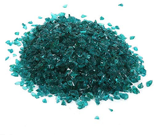 Shiny Stone Reflektierender Feuerglas-Kies, mit hohem Glanz, Feuersteine, Feuerglas-Kieselsteine, Perlen für Feuerstelle, Aquarium, Garten, 3–6 mm, 305 g (türkis)