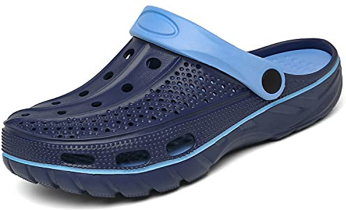 INMINPIN Zuecos Mujer Hombre Sandalias de Playa Respirable Ligeros Zapatos de Jardin Verano Antideslizante Zapatillas de Piscina con Soporte del Arco,Azul,46/47 EU