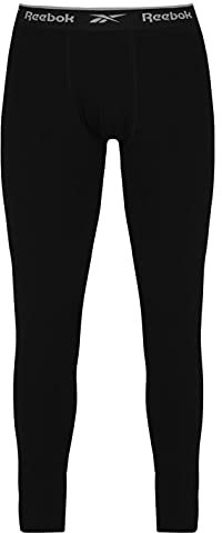 Reebok Black Long Johns für Herren, Baumwoll-Stretch-Baselayer, Thermounterwäsche mit Markenbund