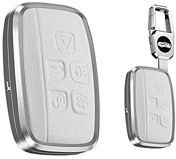 HIBEYO Smart Autoschlüssel Hülle passt für Land Rover Freelander2 Range Rover Sport Evoque Discovery für Jaguar XF XJL XE V12 Schlüsselhülle Cover Schlüsselgehäuse Schlüsselanhänger Leder (Weiß)