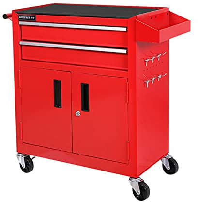 Bderkz Werkzeugkasten Schwerlastwagen Stahl Rollender Werkzeugkasten 2 Schubladenwagen mit Vorratsschrank und Schließsystem für Heim-Automobilwerkzeuge, Schwarz (Color : Red)