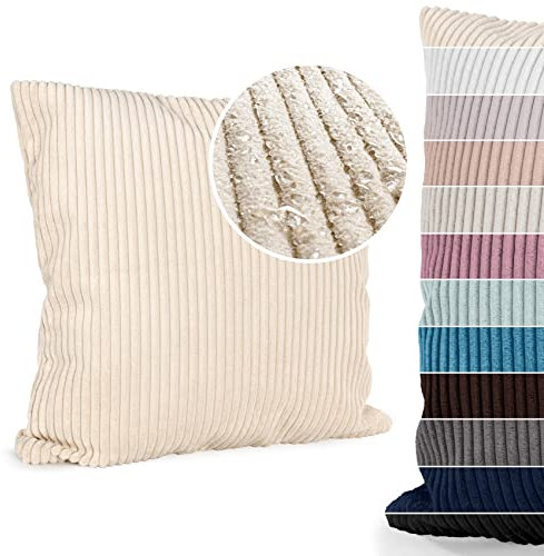 ANRO Kissenbezug Kissenhüllen Kissen Deko-Kissen Zierkissen Zierkissenbezug Kordsamt Creme 50x50cm ohne Füllung