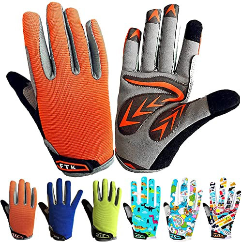 LOVMEAD Fahrradhandschuhe Kinder für Jungen Mädchen Alter 4-12, MTB Handschuhe Paar Outdoor Sport Rennrad Fahrrad Bike Handschuhe Frühling Sommer (M, Orange)