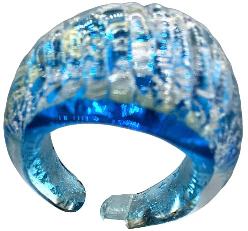 Bague en verre de MURANO ancienne MURRINE vénitienne, Verre, Aigue-marine