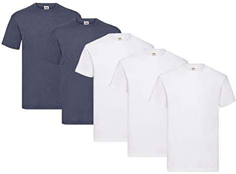 Fruit of the Loom Pack of 5 T-shirts, 3 x White, 2 x Vintage Navy + 1 x HL Notepad, Medium
