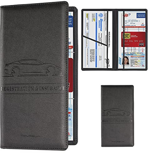 TOURSUIT Porta tessera di assicurazione e registrazione auto, organizer per documenti di licenza del veicolo, organizer per interni auto, accessori per donne, uomini, adolescenti (nero)
