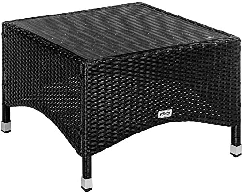STILISTA Beistelltisch Eckig Glas Tischplatte aus Polyrattan, Modell- und Farbwahl - 58 x 58 cm schwarz