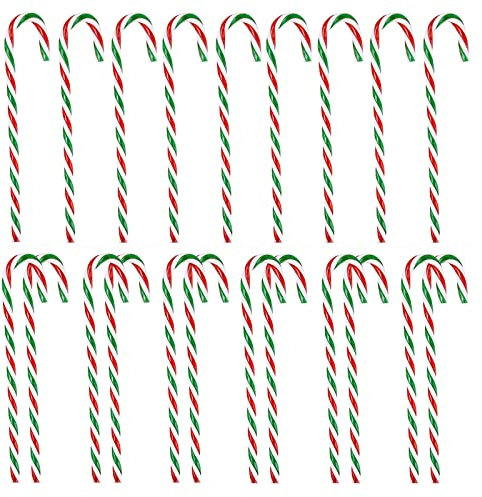 24 Stück Plastik Zuckerstangen Weihnachtsbaumschmuck Deko Baumbehang Anhänger Zuckerstangen Candy Canes Ornament Zuckerstangen zum Hängen Zuckerstangen aus Kunststoff für Weihnachtsbaum Deko (Grün)