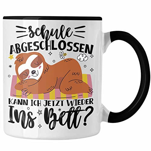 Trendation - Abi Tasse Geschenk Schule Abgeschlossen Kann Ich Jetzt Wieder Ins Bett Faultier Abitur Abschluss Geschenk (Schwarz)
