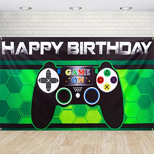 WERNNSAI Videospiel-Geburtstags-Hintergrund – Videospiel-Party-Dekorationen für Jungen, 185,4 x 109,2 cm, Spiel auf Party, Foto-Hintergrund, Level-Up-Gaming-Thema-Party-Zubehör, Geburtstags-Banner,