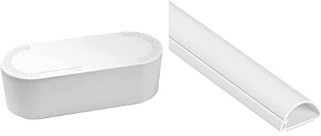 D-Line Cable Tidy Box, Hide and Conceal Extension Blocks and Electrical Cables, Large, White & EU/1D3015W/EH Mini Trunking, Electrical Cable Management Solution, White (1-Meter Length)