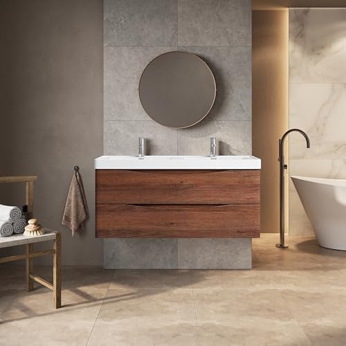 Go Bathrooms Eaton Redwood 1200mm Wall Hung Vanity Unit Inc Resin Basin Sink Vanity Unit Under Sink Bathroom Cabinet Storage Vanity Sink