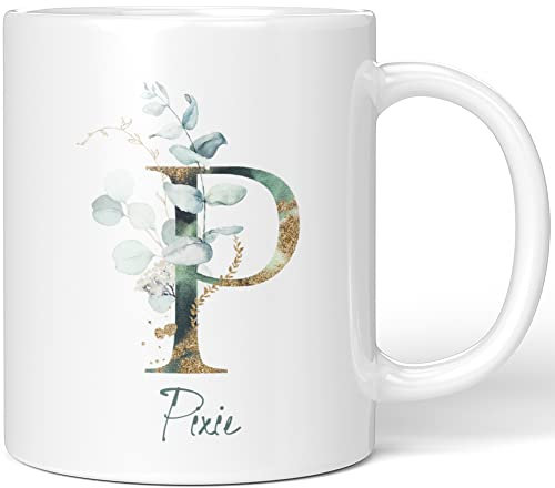 JUNIWORDS Tasse, Pixie, Name Anfangsbuchstabe Initial Alphabet Floral Buchstabe P Monogramm Motiv, Weiß (5474169)