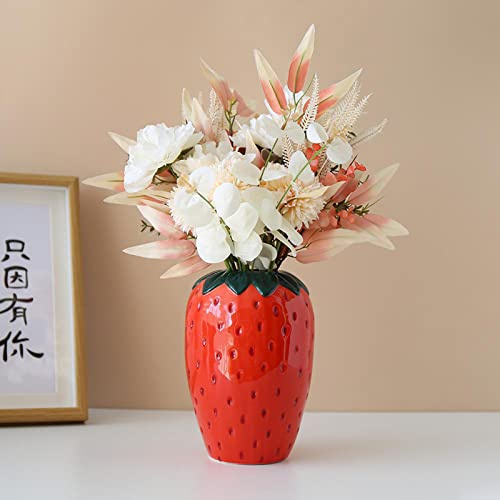 KWQBHW Keramik-Erdbeervase, kreative Erdbeer-Dekoration, Blumenvase, Vintage-Vase, Blumentopf, dekorative Obstknospen-Vase für Zuhause, Büro, Tischdekoration