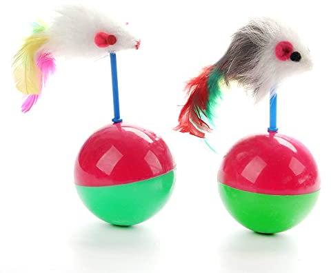 Yinquetinup 2 PCS Roller Tumbler Mouse Cat Toy Feather Rotating Ball Cat Toys Self Rotating Mouse Toy Cat Toy Mouse for Cat Training Teasing Chasing Playing Balance Ball