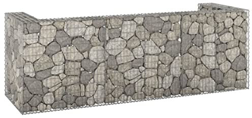 Festnight Gabionen Mülltonnenbox für 4 Tonnen 325x100x110 cm Steinkorb Gabionenwand Mülltonnenverkleidung 4 Mülltonnen Gabionenzaun Gabionenkorb Verzinkter Stahl Steingabione Garten