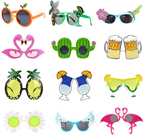 WideSmart 12 Paar Hawaiianische Brille,Party Sonnenbrillen Partybrille Lustige Luau Party Brille Lustige Brille Hawaii Tropische Sonnenbrille Sommerparty Photo Booth Requisiten Partyzubehör Dekoration