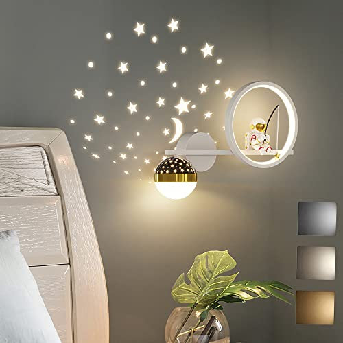 KZT LED Wandleuchte Dimmbar Kinderzimmer Wandlampe Modern Kinder Schlafzimmer Nachttischlampe kreativ Junge Mädchen Raumlampe Sternenhimme Astronaut Nachtlicht 30W Innen Wandbeleuchtung