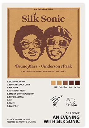 Bruno Poster Mars Anderson Paak An Evening with Silk Sonic Music ALbum Cover Signed Limited Leinwand Poster Wand Kunst Dekor Drucken Bild Gemälde Für Wohnzimmer Schlafzimmer Dekoration Unframe40*60cm