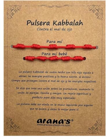 arana's - Pulsera siete nudos roja mujer niño - Hilo rojo del destino - Protección contra energía negativa y mal de ojo - Amuleto de la buena suerte (Mama-Bebe)