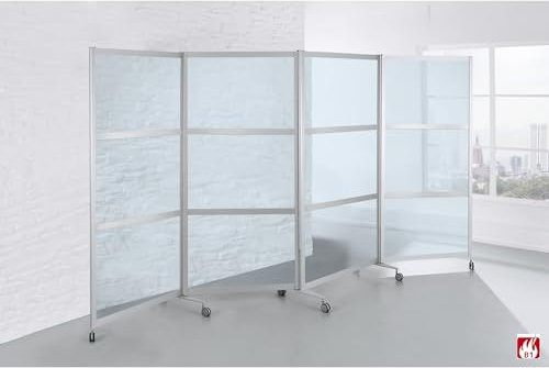 kaiserkraft | Mobile Faltstellwand | schwer entflammbar | Alurahmen mit ESG-Sicherheitsglas | HxBxT 1900 x 3700 x 450 mm | klar