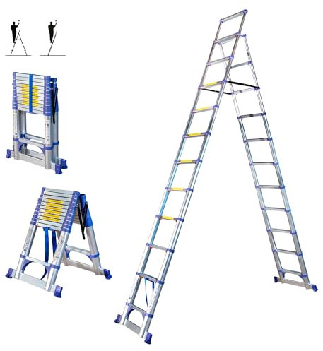 Escabeau 12 marches telescopique EXTENDACT12, Echelle telescopique 3.5m+3.2m, escabeau Pliable, Stabilisateur, H Max Travail 5m, Garantie 5 Ans
