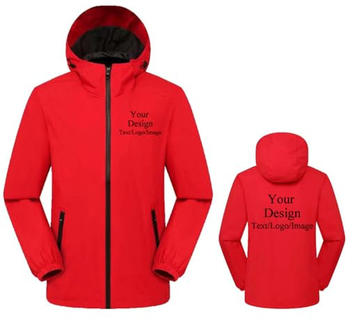 Veste Coupe-Vent avec Logo Personnalisé, Manteau avec Texte/Image Personnalisé, Alpinisme en Plein Air pour Hommes et Femmes, Sweat À Capuche Imperméable À La Mode Red,3XL