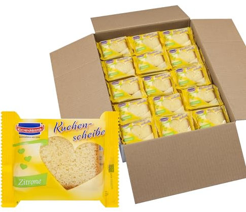 KuchenMeister Zitrone Kuchen | Scheibe Snack 25g | 90er Vorratspack | Einzeln verpackte Kuchenscheiben Zitrone | erfrischend zitronig | (90 x 25 g)