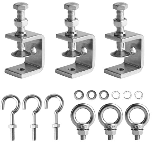 Set di 3 Morsetti C in Acciaio Inossidabile 304: 3 Morsetti C, 3 Orecchielli M8, 3 Ganci Vite, Morsetto da Tavolo 30mm, Morsetto Supporto, Morsetti Fissaggio, Morsetti a Vite Metallo per Falegnameria