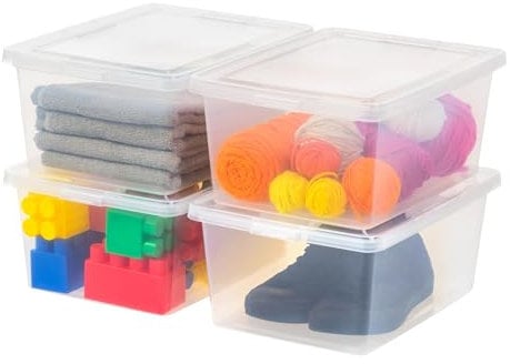 Iris Ohyama, Mehrzweck-Kunststoff-Aufbewahrungsbox, 16L, 4er Set, Transparent, Einfache Verschließung, Stapelbar, für Schlafzimmer, Küche, Büro, Badezimmer, Kleidung, Spielzeug, BPA-frei, CNL-16E