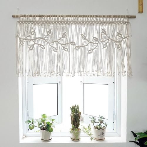 WMYYLX Makramee Vorhang, Fenster Wandbehang, Wandbehang Boho Türvorhang für Hochzeitsdekoration, Deko Wohnzimmer Outdoor Vorhang (Stab Nicht Enthalten) 55 x 110cm