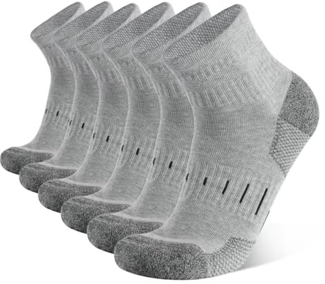 YOJOOM Mens Sports Quarter Ankle Socks Black Anti-Blister Cushioned Trainer Running Athletic Socks for Men 9-12 6-9 (UK, Numeric, 9, 12, Regular, Regular, Grey 6 pairs)