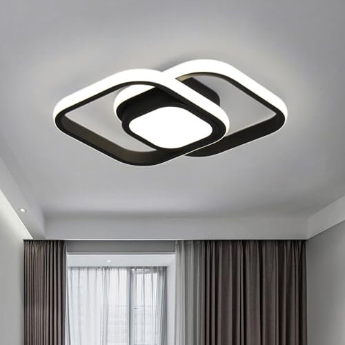 JDONG LED Deckenlampe 4000K Neutralweiß 24W Quadratisch Deckenlampe Schwarz 2000LM Modern Design Flurlampe Küchenlampe für Studio Balkon Keller Garage Treppe Gang Bad Küche Ø32CM