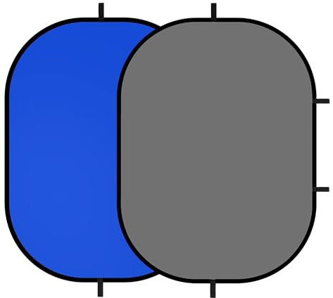 YUOCU 5x6.6ft/1.5×2m Chromakey Backdrop, 2-in-1 Blue Screen with Grey Screen, Collapsible Reversible Pop Up Background for Photography Studio, Video Shooting, Live Streaming (Blue/Grey)