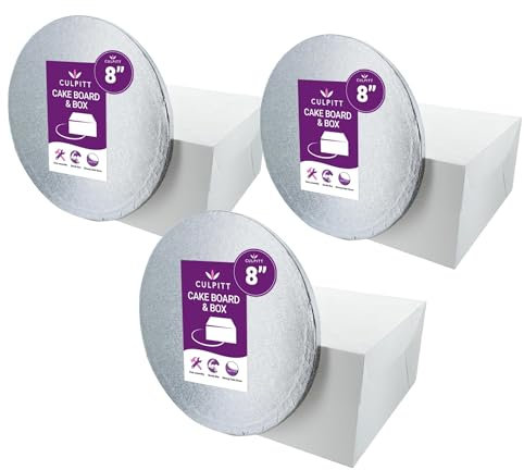 Culpitt 8 Round Silver Cake Drum Board & White Box Combo | 3 Pack | Cake Board and Box Set - Multipack